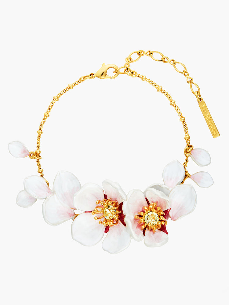 Japanese White Cherry Blossom and Petals Thin Bracelet