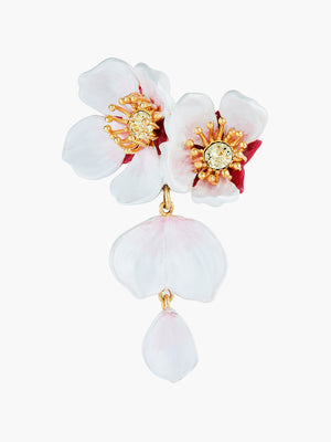 White cherry blossom and petals brooch