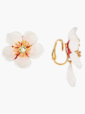 White Cherry Blossom Dangling Clip-on earrings