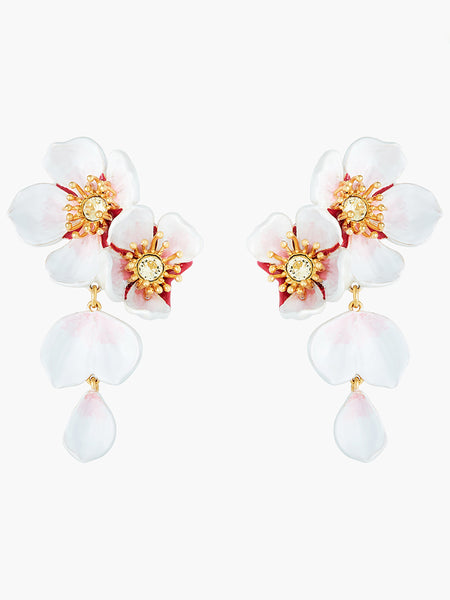 アクセサリー Floral Motif Earrings - clear Thorn & Fable Pink Flower Crystal Drop Earrings | Hot Topic