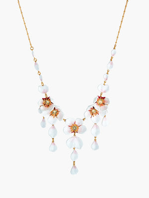 White Cherry Blossom and Petals Collar Necklace