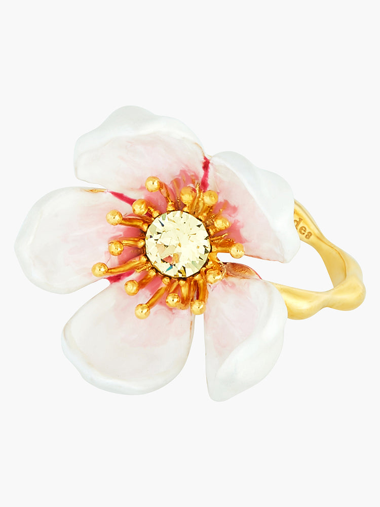 Japanese White Cherry Blossom and Petals Adjustable Ring