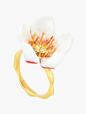 Japanese White Cherry Blossom and Petals Adjustable Ring
