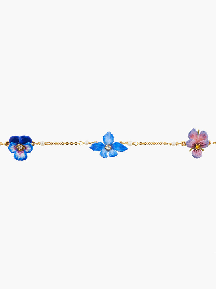 Thousand Pansies Violet and pansy thin link chain bracelet