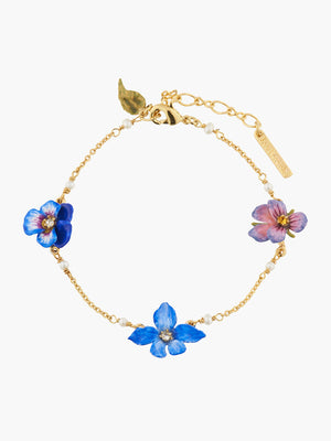 Thousand Pansies Violet and pansy thin link chain bracelet