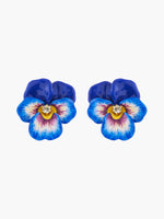Thousand Pansies Blue pansy and faceted crystal clip-on earrings