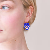 Thousand Pansies Blue Pansy and Faceted Crystal Clip-On Earrings