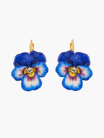 Thousand Pansies Blue Pansy and Faceted Crystal Sleeper Earrings