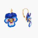 Thousand Pansies Blue Pansy and Faceted Crystal Sleeper Earrings