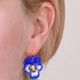 Thousand Pansies Blue Pansy and Faceted Crystal Sleeper Earrings