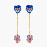 Thousand Pansies and freshwater pearls stud pendant earrings