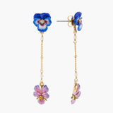 Thousand Pansies and freshwater pearls stud pendant earrings