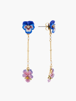 Thousand Pansies and freshwater pearls stud pendant earrings