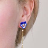 Thousand Pansies and freshwater pearls stud pendant earrings