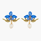 Thousand Pansies Violette and Freshwater Baroque Pearl Post Earrings