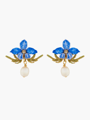 Thousand Pansies Violette and Freshwater Baroque Pearl Post Earrings