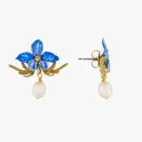 Thousand Pansies Violette and Freshwater Baroque Pearl Post Earrings