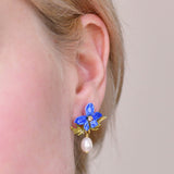 Thousand Pansies Violette and Freshwater Baroque Pearl Post Earrings