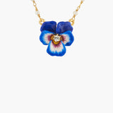 Thousand Pansies Blue pansy and faceted crystal pendant necklace