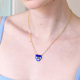 Thousand Pansies Blue pansy and faceted crystal pendant necklace