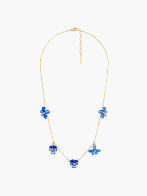 Thousand Pansies Violet, pansy and golden beads thin necklace