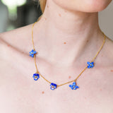 Thousand Pansies Violet, pansy and golden beads thin necklace
