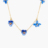Thousand Pansies Violet, pansy and golden beads thin necklace