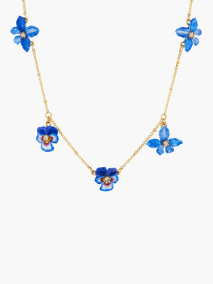 Thousand Pansies Violet, pansy and golden beads thin necklace