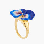 Thousand Pansies Blue pansy and faceted crystal cocktail ring - Blue