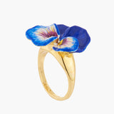Thousand Pansies Blue pansy and faceted crystal cocktail ring - Blue