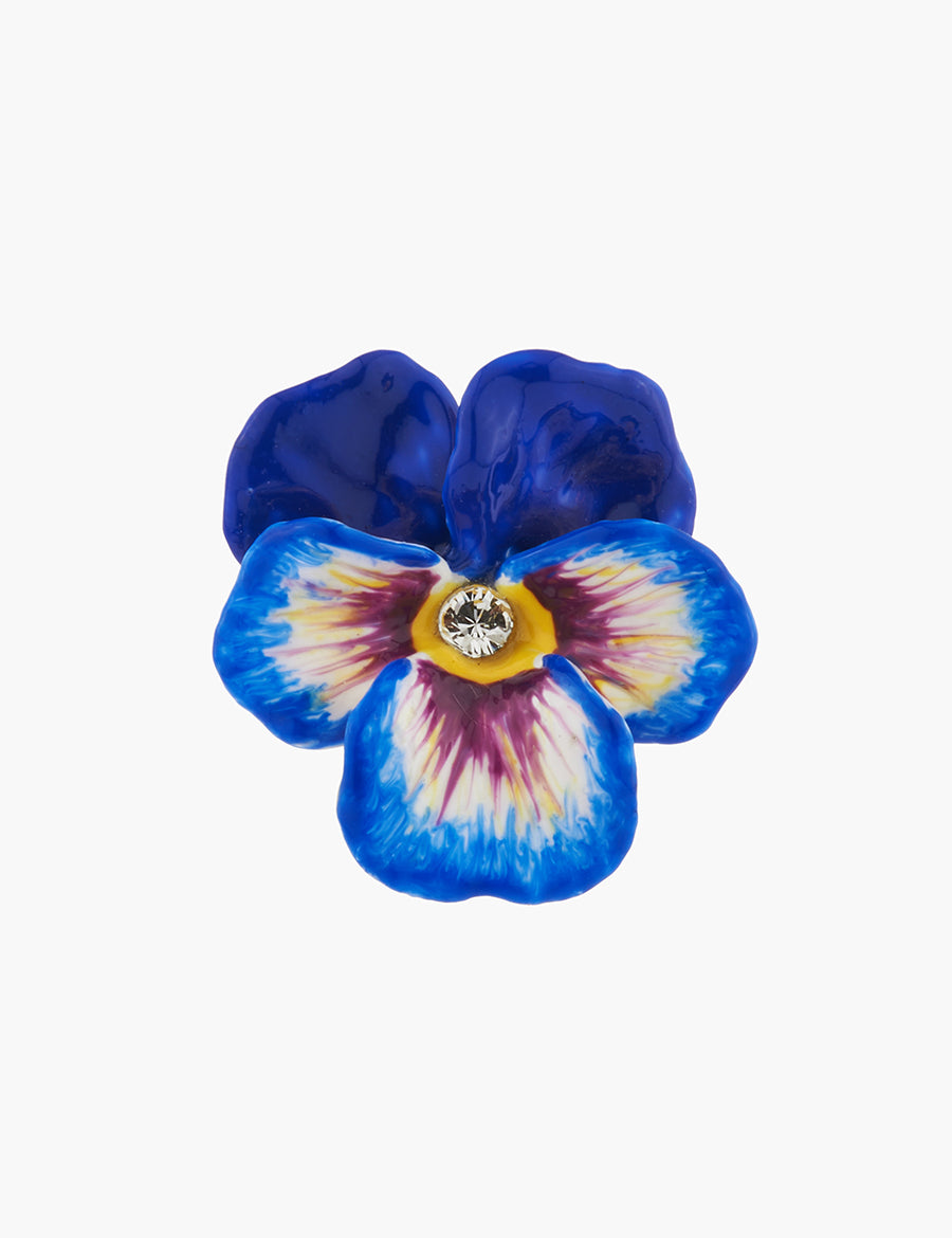 Thousand Pansies Blue pansy and faceted crystal cocktail ring - Blue