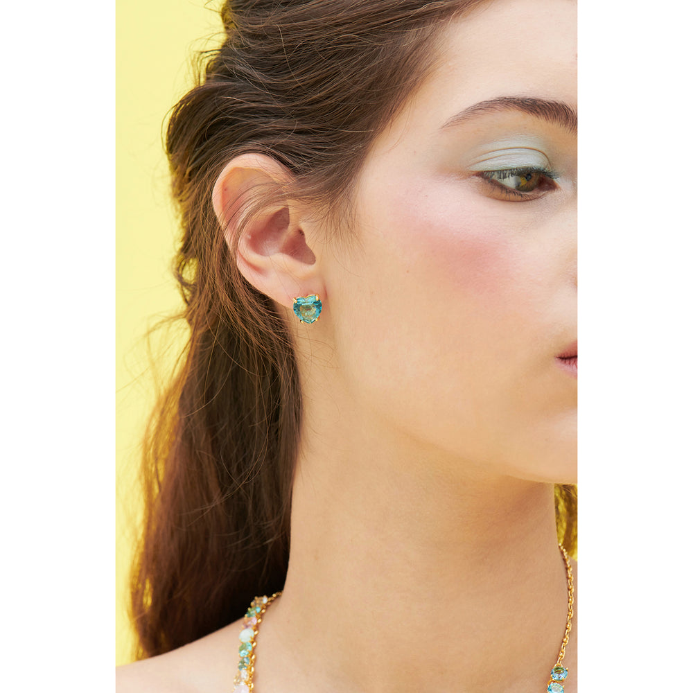 La Diamantine Acqua Azzura Heart Stud Earrings