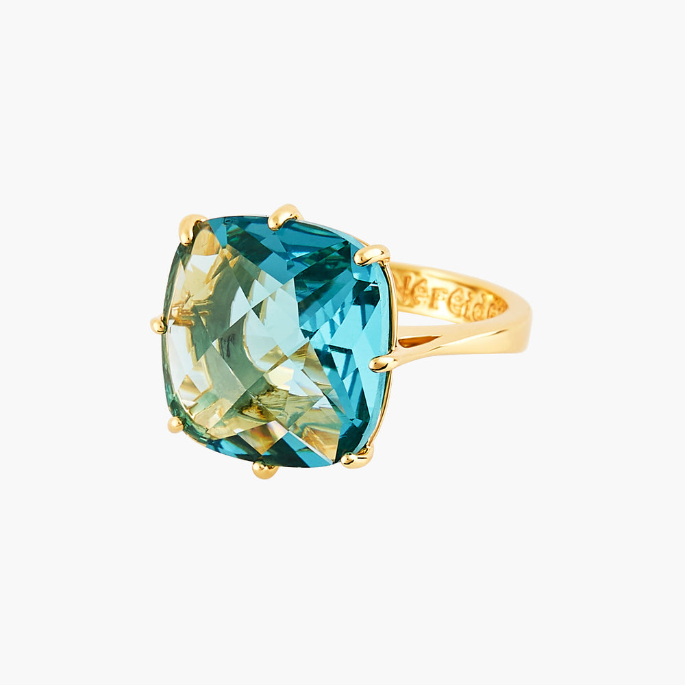 La Diamantine Acqua Azzura Square Stone Solitaire Ring - Cyan Blue