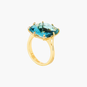 La Diamantine Acqua Azzura Square Stone Solitaire Ring - Cyan Blue