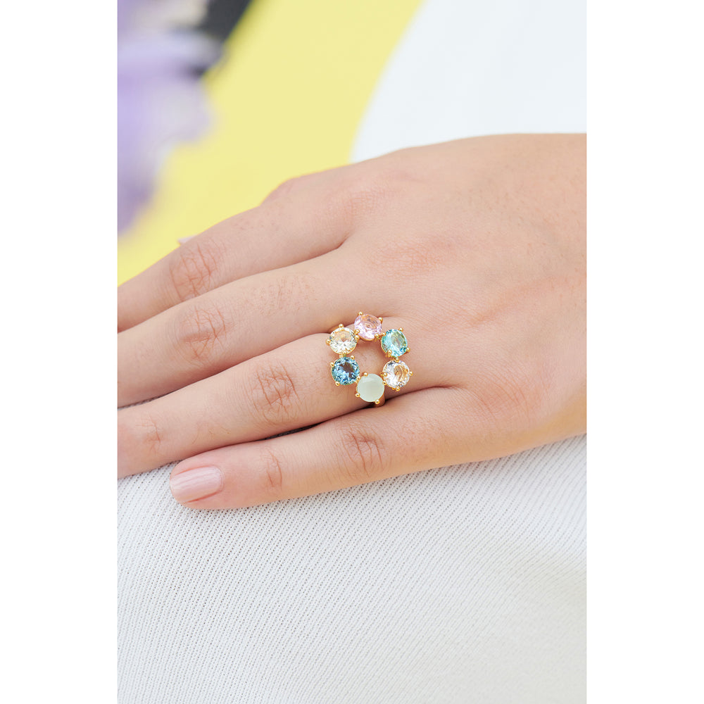 La Diamantine Acqua Azzura Thin 6 Stones Ring - Cyan Blue