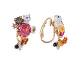 Little Cats Duo with Faceted Glass and Charms Clip Earrings