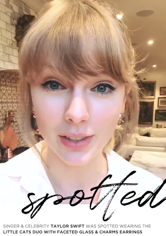 Little Cats Duo with Faceted Glass and Charms Earrings - As Seen on Taylor Swift