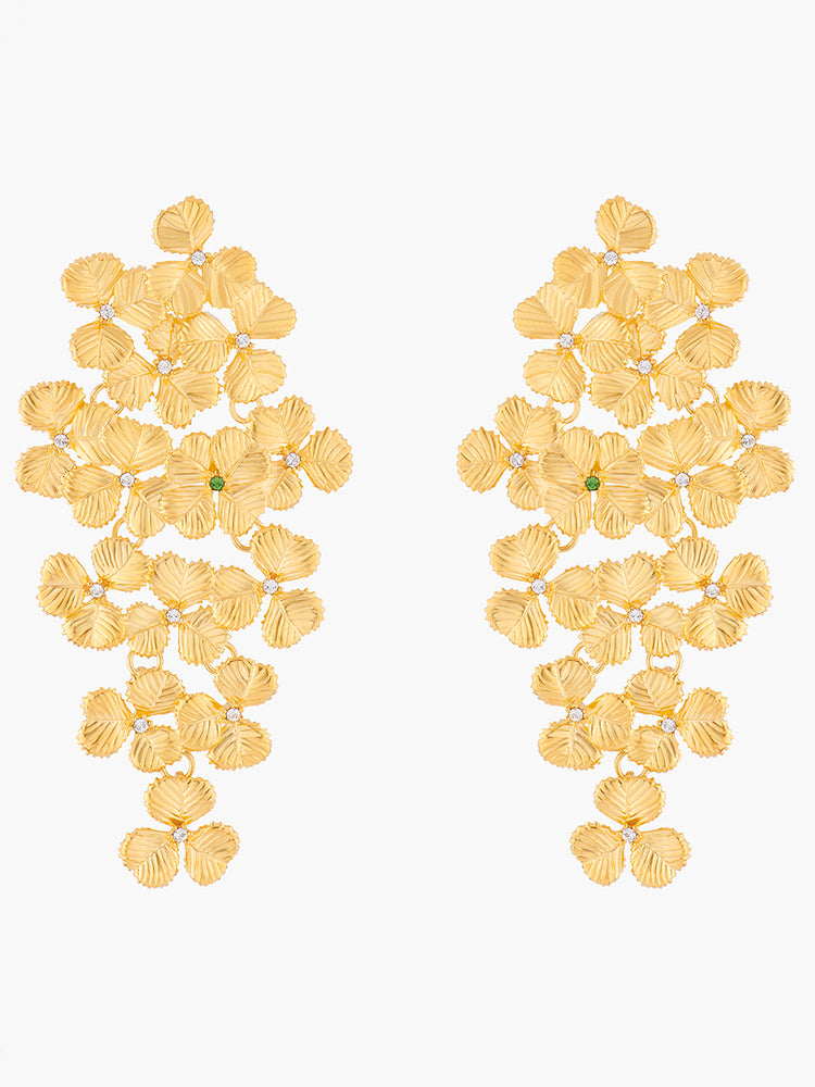 Lucky Flower Clover Drop Stud Earrings