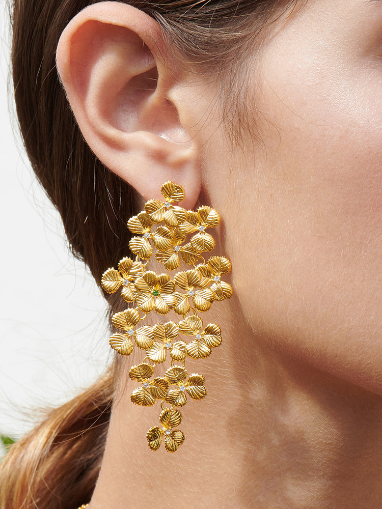 Lucky Flower Clover Drop Stud Earrings