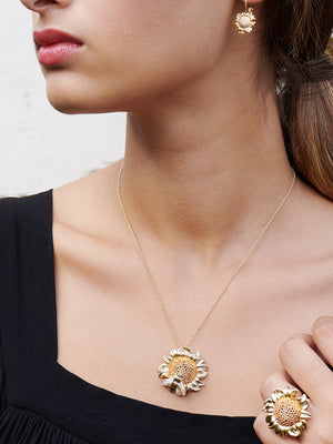 Nectar of the Sun Sunflower and Bumblebee Pendant Necklace