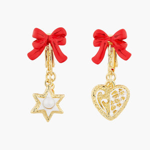The Nutcracker Heart and Star Biscuits, and Red Bow Clip-On Earrings