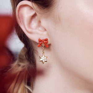 The Nutcracker Heart and Star Biscuits, and Red Bow Clip-On Earrings