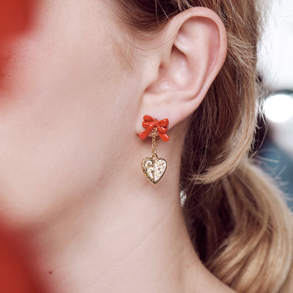 The Nutcracker Heart and Star Biscuits, and Red Bow Clip-On Earrings
