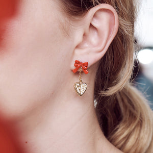 The Nutcracker Heart and Star Biscuits, and Red Bow Clip-On Earrings