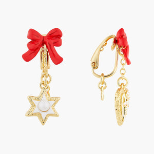 The Nutcracker Heart and Star Biscuits, and Red Bow Clip-On Earrings