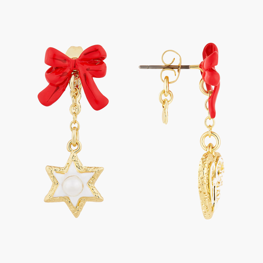 The Nutcracker Heart and Star Biscuits and Red Bow Post Earrings