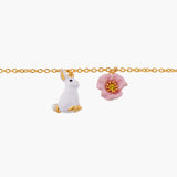 ENCHANTED ENCOUNTER Bunny and Pink Flower Thin Chain Bracelet