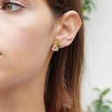 ENCHANTED ENCOUNTER Bunny and Pink flower Asymmetrical Clip-on Earrings