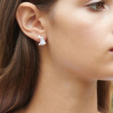 ENCHANTED ENCOUNTER Bunny and Pink flower Asymmetrical Stud Earrings