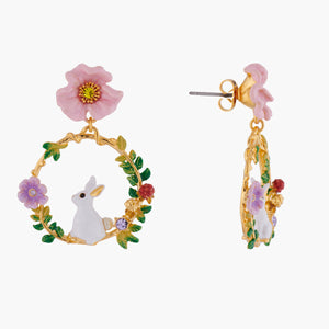 ENCHANTED ENCOUNTER Bunny on Flowered Branch Stud Creoles